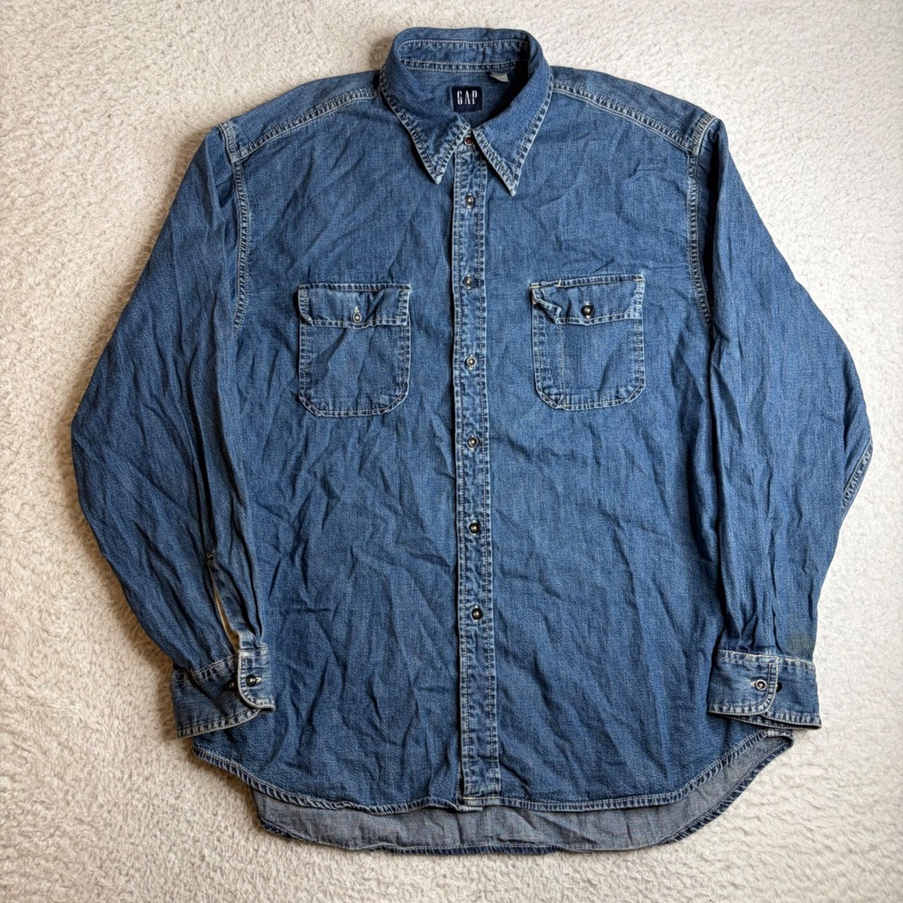Vintage Gap Denim Button Down Shirt Mens XL Blue Cotton Workwear Long Sleeve